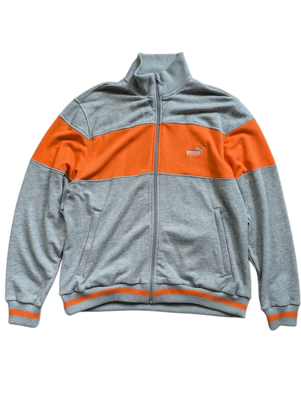 Puma Mens Grey Orange Zip Up Stand Collar Long Sleeve Track Jacket Size Large